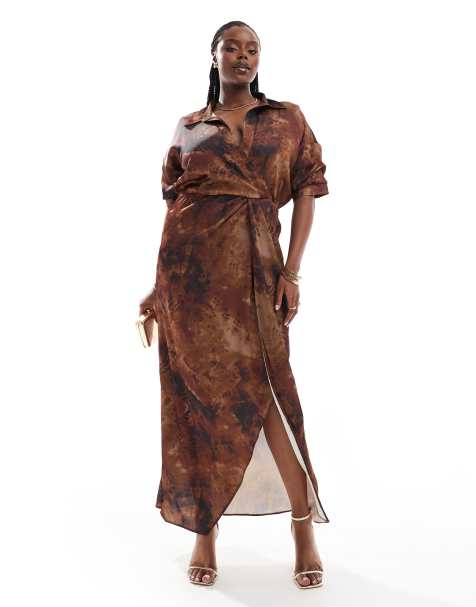 ASOS DESIGN Curve washed collar twist waist maxi dress in abstract print - view 1