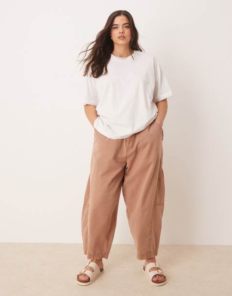 ASOS DESIGN Curve washed linen pants in mocha - view 1