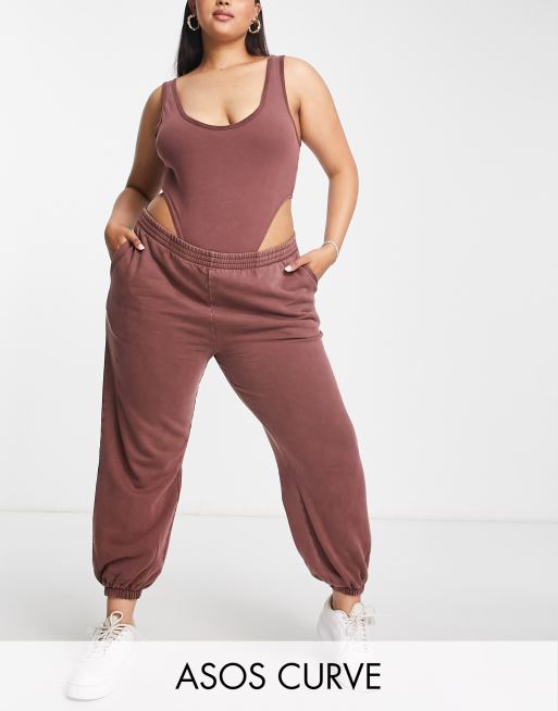 ASOS DESIGN Curve washed oversized jogger in brown