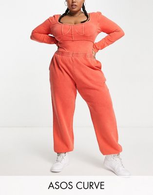ASOS DESIGN Curve washed oversized jogger in red - ASOS Price Checker