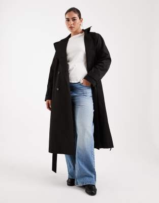 ASOS DESIGN Curve - Wasserabweisender Longline-Trenchcoat in Schwarz
