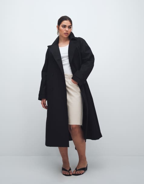 ASOS DESIGN Curve – Wasserabweisender Longline-Trenchcoat in Schwarz - view 1