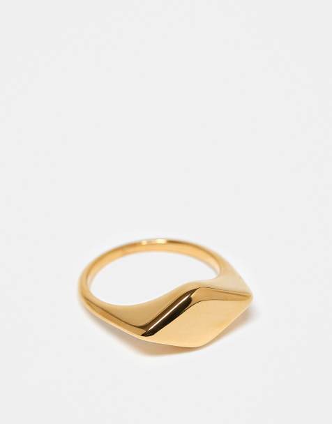 ASOS DESIGN Curve – Wasserdichter Edelstahl-Ring in Gold-Optik mit Siegel-Design - view 1