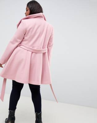 ASOS DESIGN Curve waterfall collar coat with tie belt