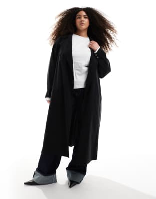 ASOS DESIGN Curve waterfall collar trench coat in black
