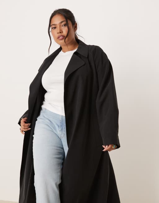 ASOS DESIGN Curve waterfall collar trench coat in black ASOS - Main Image