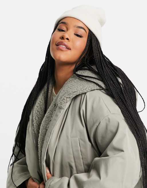 ASOS DESIGN Curve waterfall parka coat in khaki ASOS