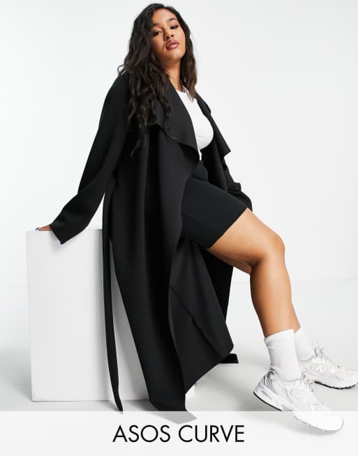 ASOS DESIGN Curve – Waterfall – Svart kappa i scubamaterial