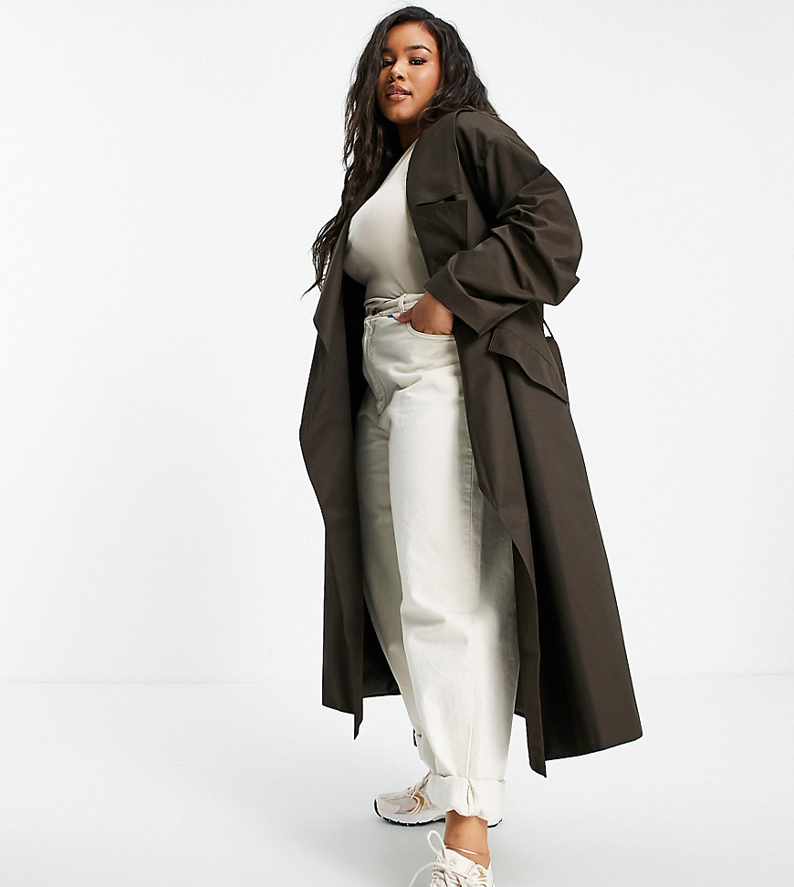 ASOS DESIGN Curve waterfall trench coat in brown