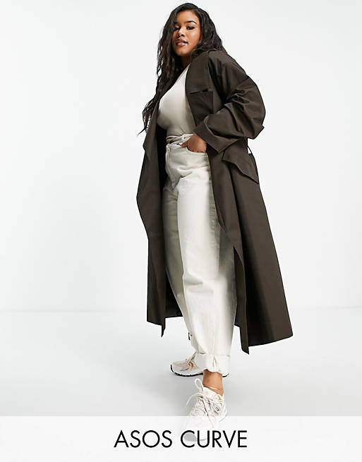 Coats & Jackets Curve waterfall trench coat in brown 