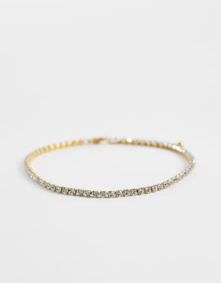 Asos Curve Asos Design Curve Waterproof Stainless Steel Anklet With Crystal Cup Chain Design In Gold