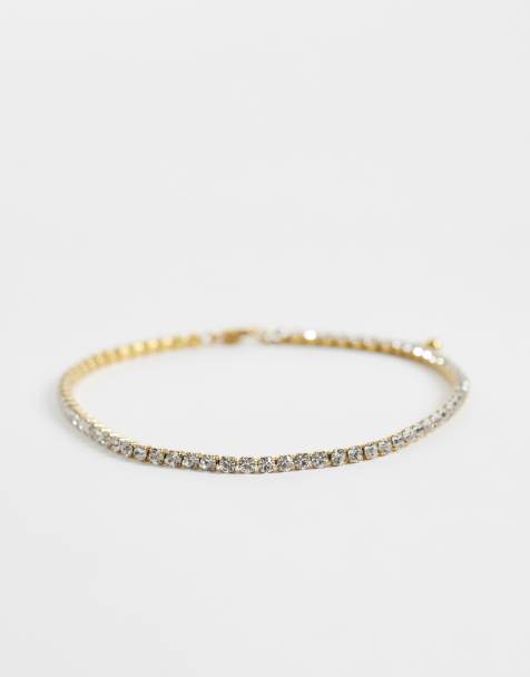 ASOS DESIGN Curve waterproof stainless steel anklet with crystal cup chain design in gold tone - view 1