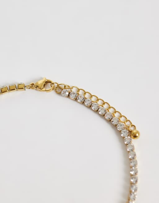 ASOS DESIGN Curve waterproof stainless steel anklet with crystal cupchain design in gold tone, 2 of 3