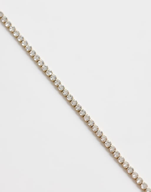 ASOS DESIGN Curve waterproof stainless steel anklet with crystal cupchain design in gold tone, 3 of 3