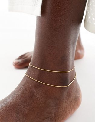 Asos Curve Asos Design Curve Waterproof Stainless Steel Anklet With Multirow Fine Snake Chain Design In Gold To In Metallic