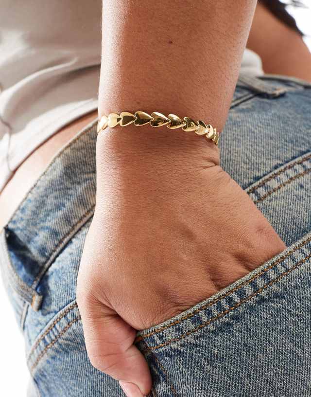 ASOS Curve - ASOS DESIGN Curve waterproof stainless steel cuff bracelet with heart detail in gold tone