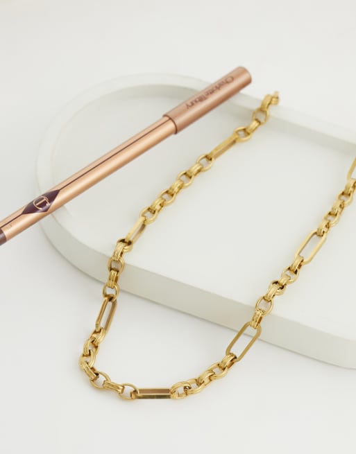 ASOS DESIGN Curve waterproof stainless steel mixed link necklace in gold tone, 2 of 4