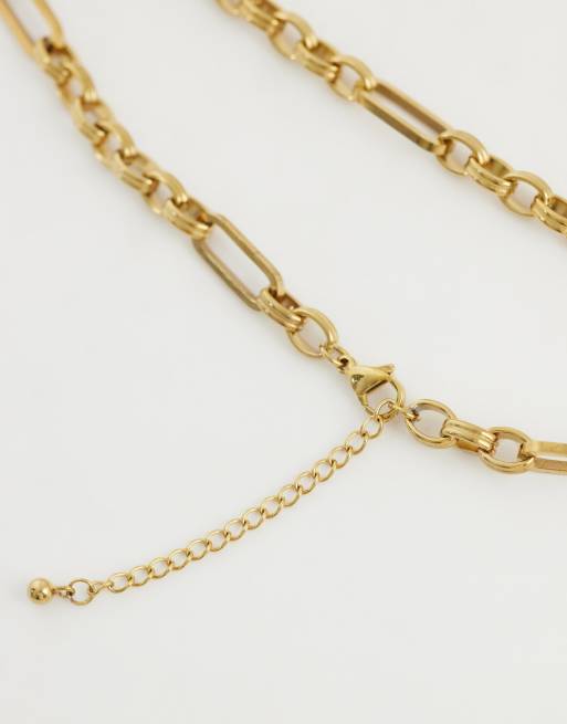 ASOS DESIGN Curve waterproof stainless steel mixed link necklace in gold tone, 3 of 4