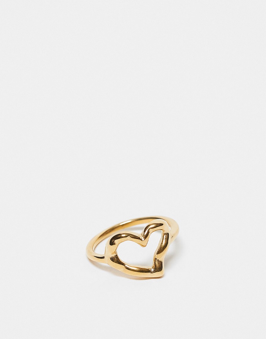 ASOS DESIGN Curve waterproof stainless steel molten heart ring in gold tone - GOLD