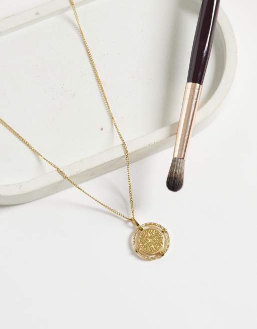 ASOS DESIGN Curve waterproof stainless steel necklace with disc charm in gold tone, 2 of 4