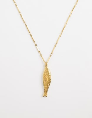 Asos Curve Asos Design Curve Waterproof Stainless Steel Necklace With Fish Pendant In Gold