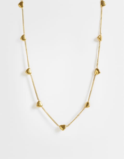 ASOS DESIGN Curve waterproof stainless steel necklace with heart design in gold tone - view 1
