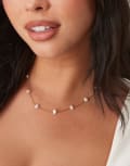 [ASOS Curve] ASOS DESIGN Curve waterproof stainless steel necklace with pearl dot-dash chain in gold tone No Size Gold and pearl