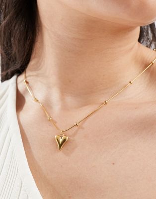ASOS DESIGN Curve waterproof stainless steel necklace with puff heart pendant and dot dash chain in gold tone