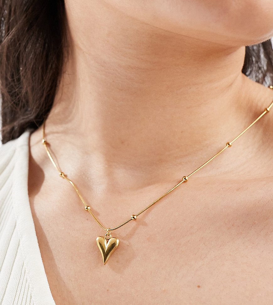 ASOS DESIGN Curve waterproof stainless steel necklace with puff heart pendant and dot dash chain in gold tone