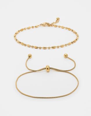 ASOS Curve ASOS DESIGN Curve waterproof stainless steel pack of 2 friendship bracelets in fine chain with gift bag-Gold