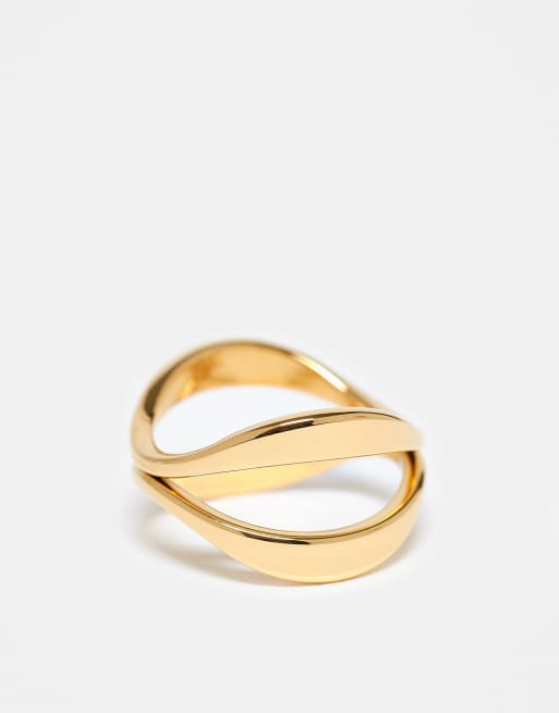 ASOS DESIGN Curve waterproof stainless steel ring with cross-over design in gold tone, 2 of 3