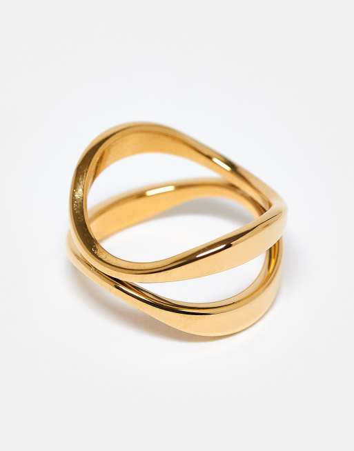 ASOS DESIGN Curve waterproof stainless steel ring with cross-over design in gold tone, 3 of 3