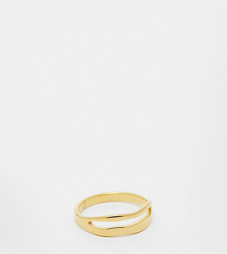 ASOS DESIGN Curve waterproof stainless steel ring with double row molten design in gold tone with gi