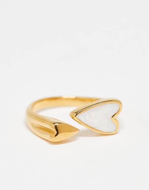 ASOS DESIGN Curve waterproof stainless steel ring with heart detail in gold tone - view 1