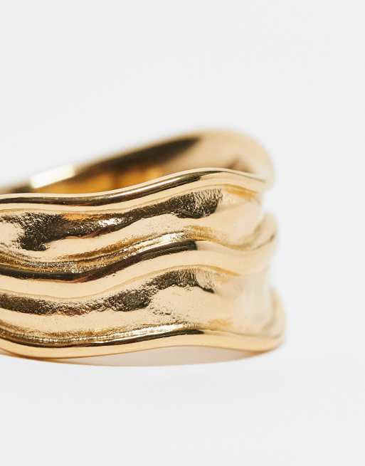 ASOS DESIGN Curve waterproof stainless steel ring with molten wave design in gold tone, 4 of 4