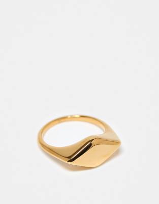 ASOS DESIGN Curve waterproof stainless steel ring with signet design in gold tone