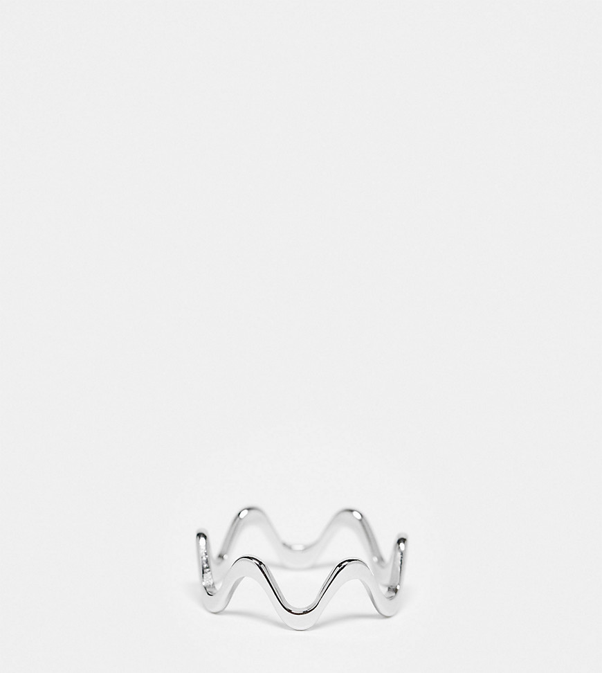ASOS DESIGN Curve waterproof stainless steel wave ring in silver tone