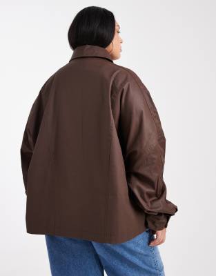 Asos Curve Asos Design Curve Waxed Harrington Jacket In Brown