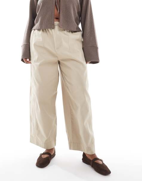 ASOS DESIGN Curve – Wciągane sprane spodnie z baryłkowymi nogawkami w kolorze taupe - view 1