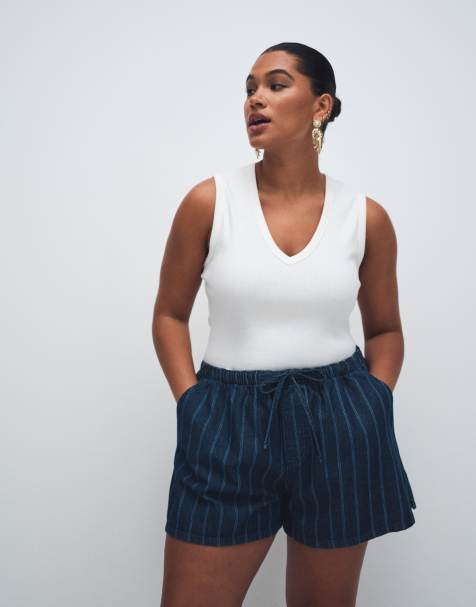 ASOS DESIGN Curve – Wciągane szorty jeansowe w paski - view 1
