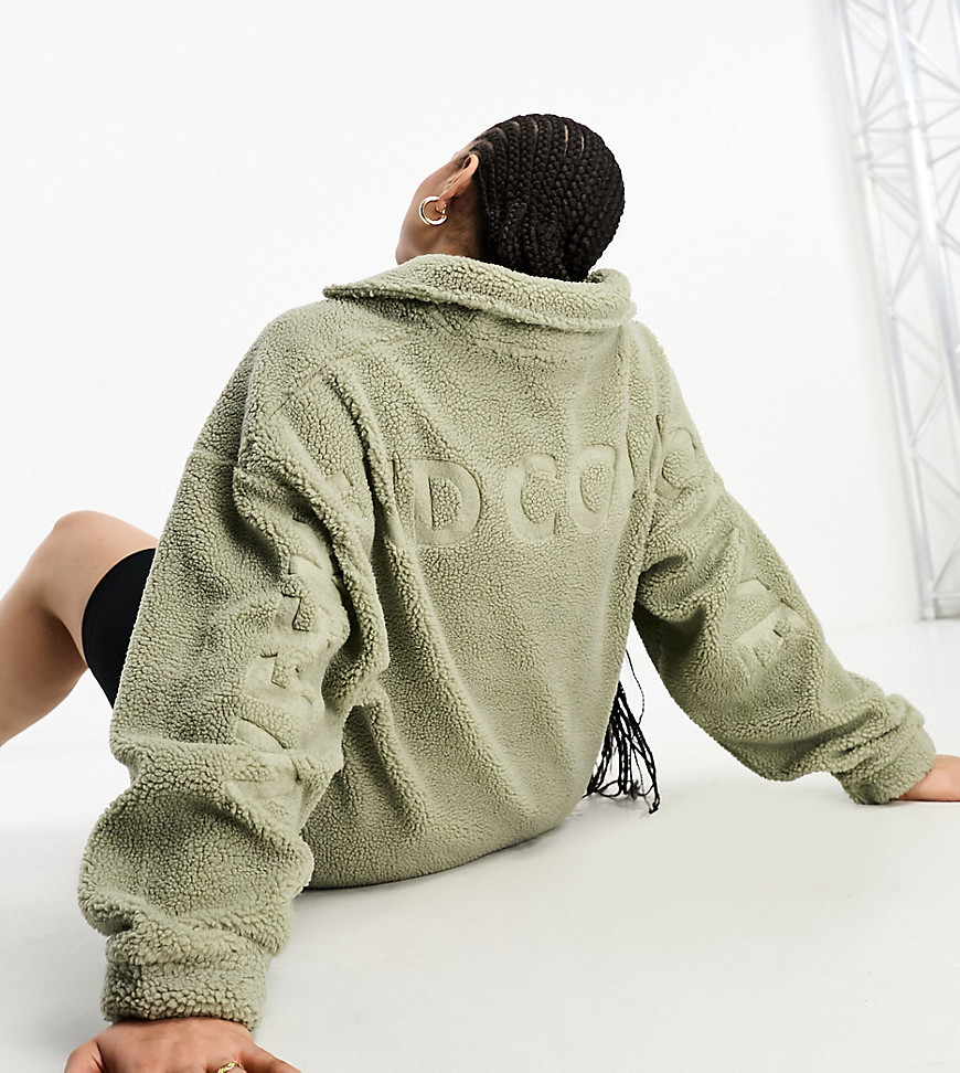 Asos Weekend Collective Asos Design Curve Weekend Collective Oversized Borg Half Zip With Burnout In Sage Green