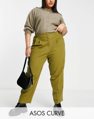 ASOS DESIGN Curve - Weiche, lockere Hose in Mom-Passform in Olivgrün