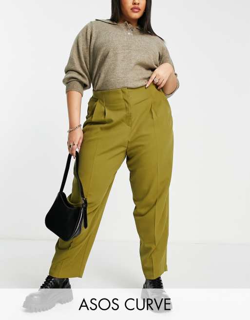 ASOS DESIGN Curve – Weiche, lockere Hose in Mom-Passform in Olivgrün 