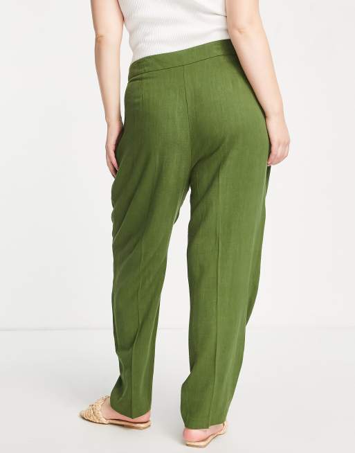 ASOS DESIGN Curve – Weiche, schmal zulaufende Mom-Hose aus Leinen in Khaki, 2 von 4