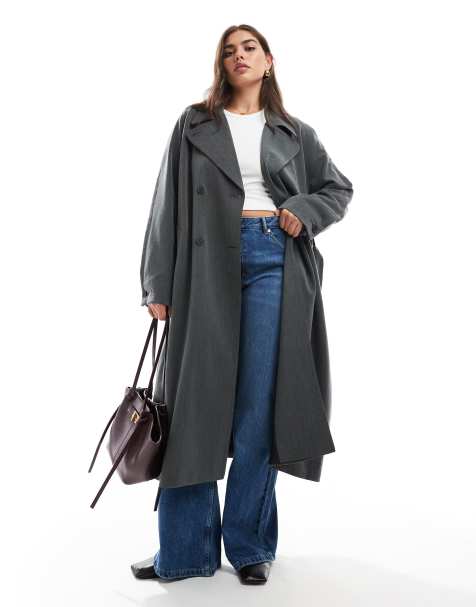 ASOS DESIGN Curve – Weicher, eleganter Trenchcoat in Anthrazit - view 1