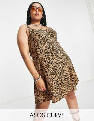 ASOS DESIGN Curve - Weiches Mini-Sommerkleid mit Detail an der Brust und Leopardenmuster-Bunt