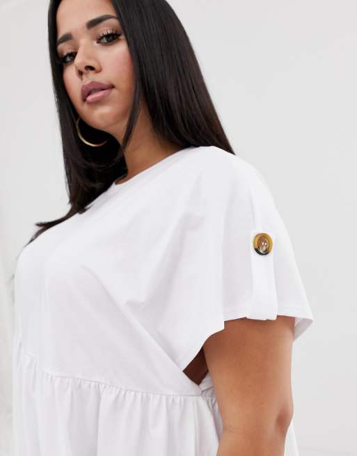 ASOS DESIGN Curve – Weißes Mini-Hängerkleid mit Knopfdetail an den Ärmeln, 2 von 4