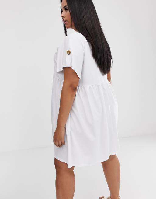 ASOS DESIGN Curve – Weißes Mini-Hängerkleid mit Knopfdetail an den Ärmeln, 3 von 4