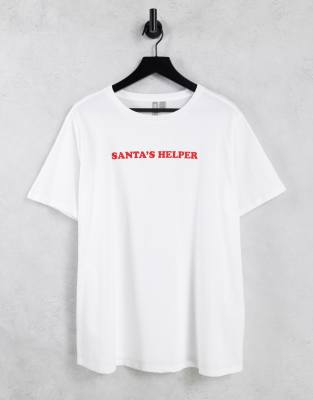 ASOS DESIGN Curve – Weihnachten – T-Shirt in Weiß mit „Santa's Helper“-Print