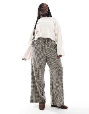 Thumbnail - ASOS DESIGN Curve - Weit geschnittene Hose mit Bindegürtel und kleinem Hahnentrittmuster-Bunt